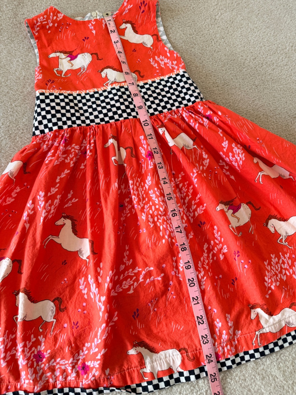 Tati & Me Horse Print Tie Back Coral Dress Boutique 100% Cotton Sleeveless USA - Picture 5 of 7